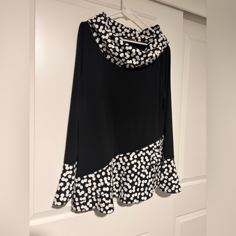 Black and White Polka Dot Cowl Neck Top